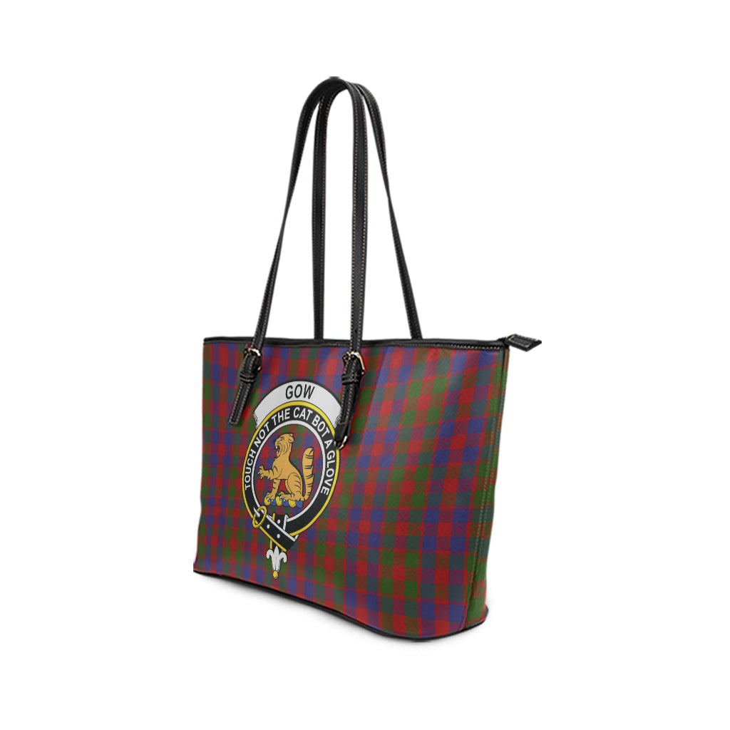 Gow Tartan Leather Tote Bag with Family Crest - Tartan Vibes Clothing