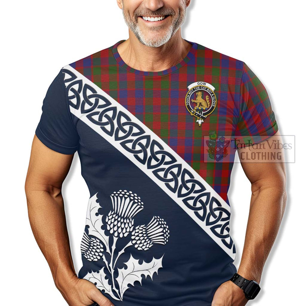 Gow Tartan T-Shirt Featuring Thistle and Scotland Map - Tartanvibesclothing Store