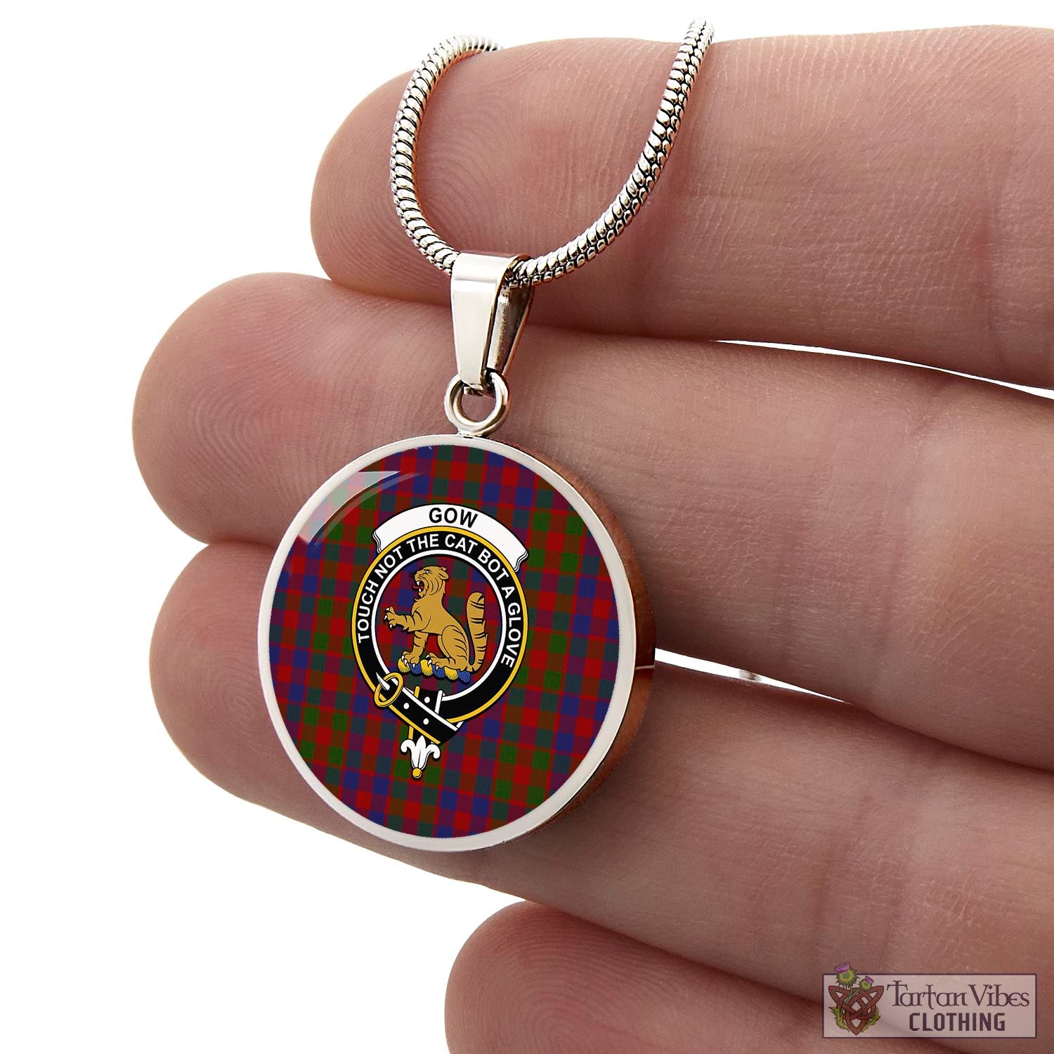 Gow Tartan Circle Necklace with Family Crest - Tartan Vibes Clothing