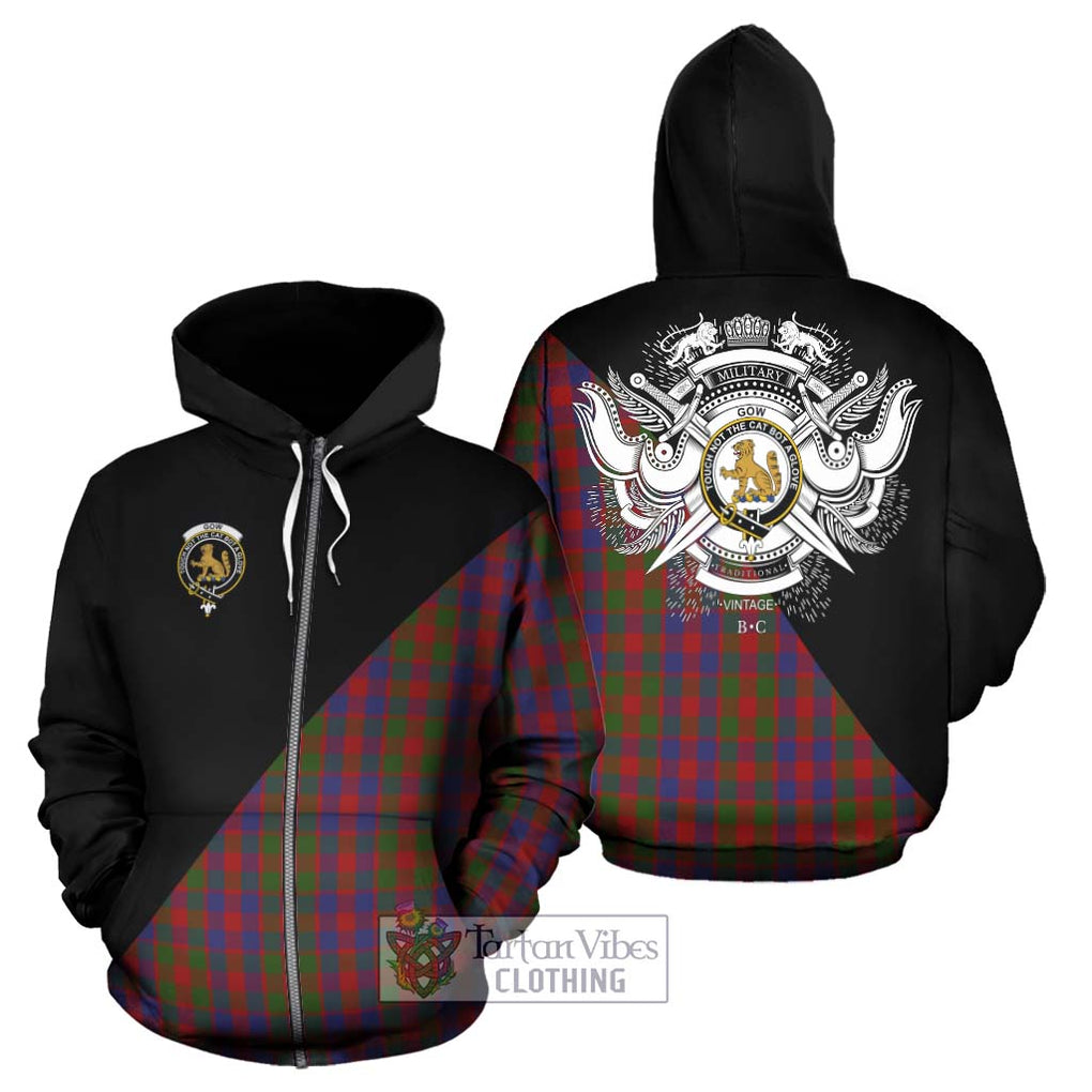 Gow Tartan Hoodie with Family Crest and Military Logo Style - Tartan Vibes Clothing