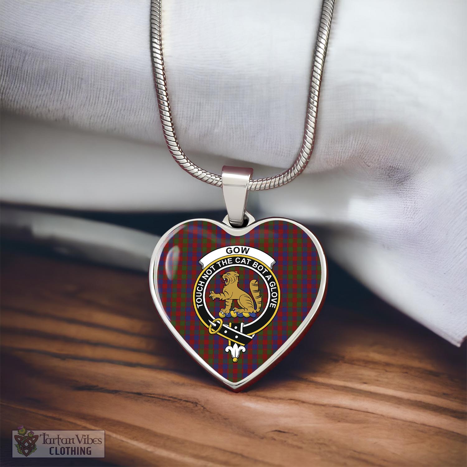 Gow Tartan Heart Necklace with Family Crest - Tartan Vibes Clothing