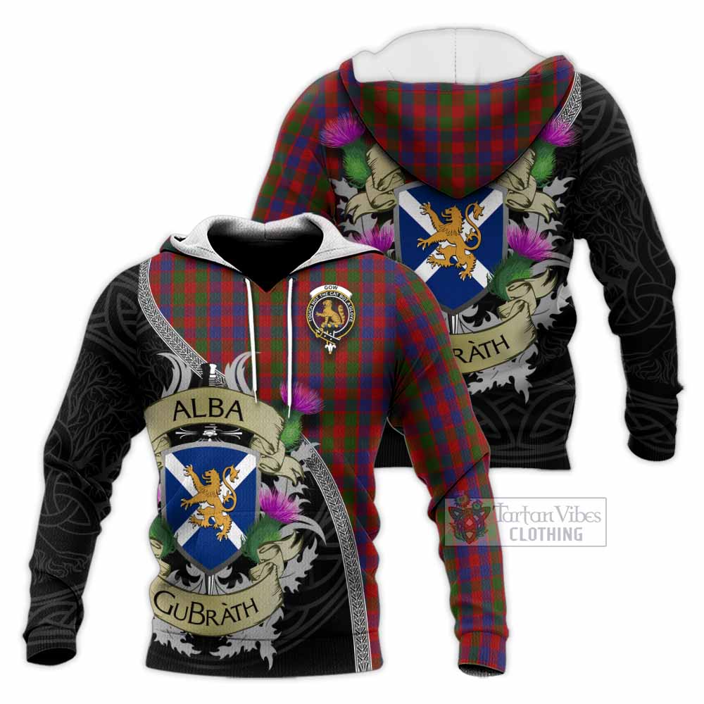 Gow Tartan Family Crest Knitted Hoodie Lion Rampant Royal Thistle Shield Celtic Inspired - Tartan Vibes Clothing