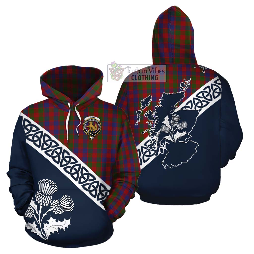Gow Tartan Cotton Hoodie Featuring Thistle and Scotland Map Zip Hoodie - Tartan Vibes Clothing