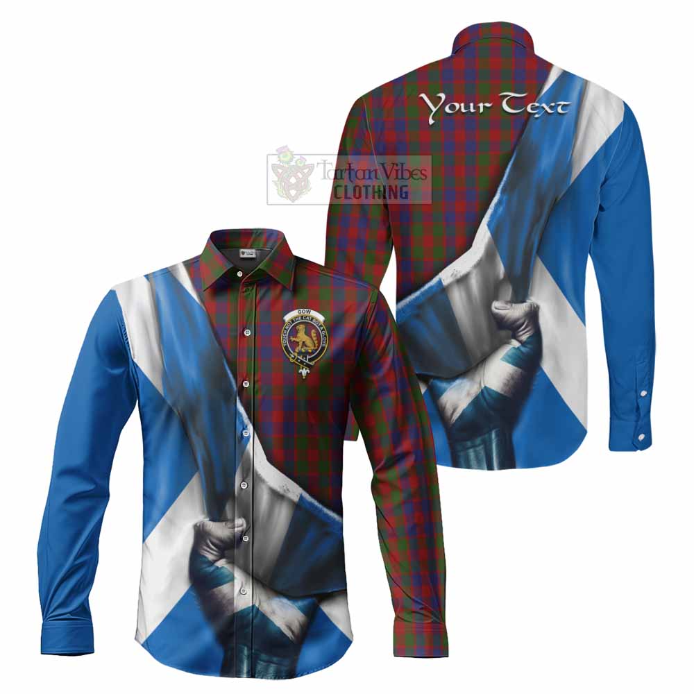 Tartan Vibes Clothing Gow Tartan Long Sleeve Button Shirt with Family Crest Scotland Patriotic Style
