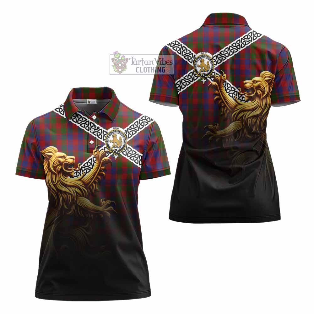 Gow Crest Tartan Women's Polo Shirt with Golden Lion Emblem Celtic Style - Tartan Vibes Clothing
