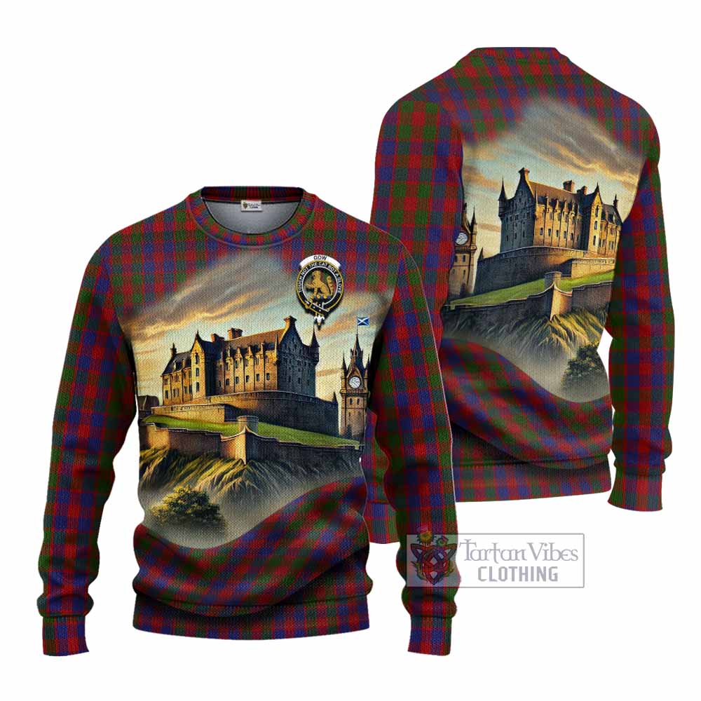 Gow Tartan Family Crest Knitted Sweater with Scottish Ancient Castle Style - Tartan Vibes Clothing