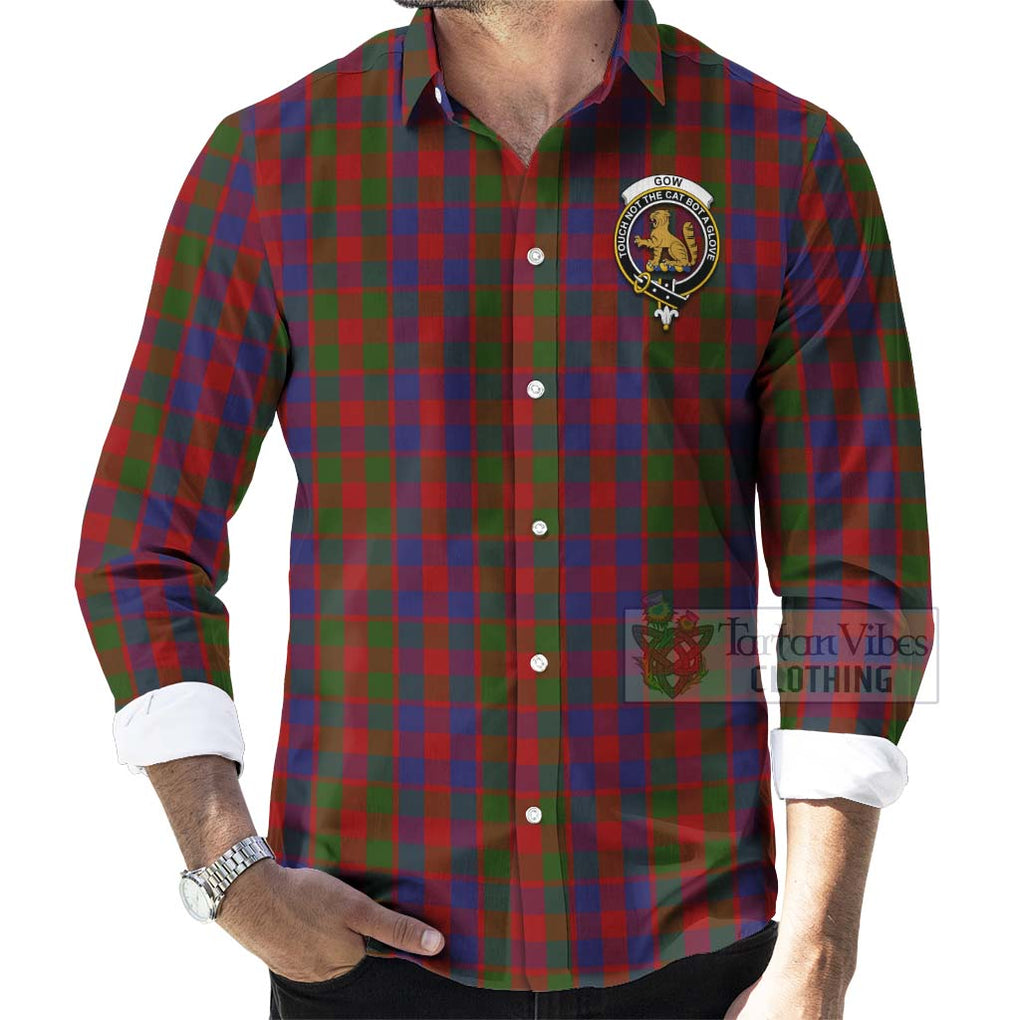 Gow Tartan Long Sleeve Button Shirt with Family Crest Celtic Skull Style - Tartan Vibes Clothing