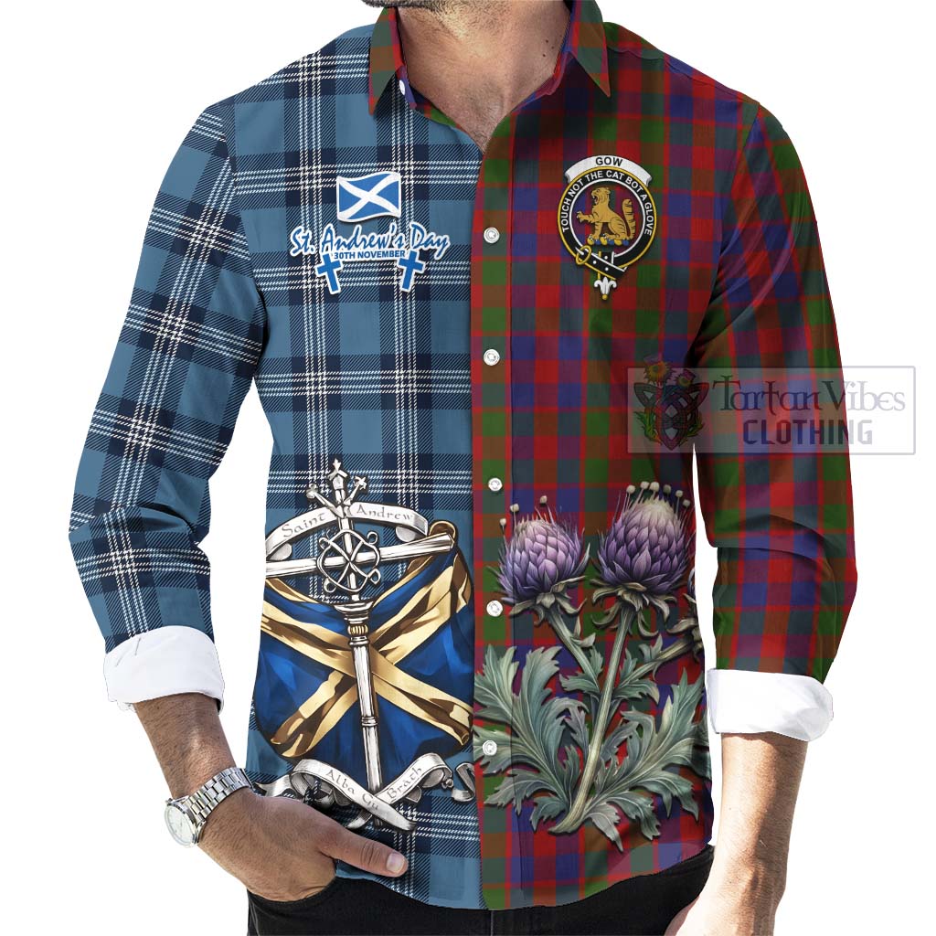Gow Tartan Long Sleeve Button Shirt Happy St. Andrew's Day Half Tartan Style - Tartan Vibes Clothing