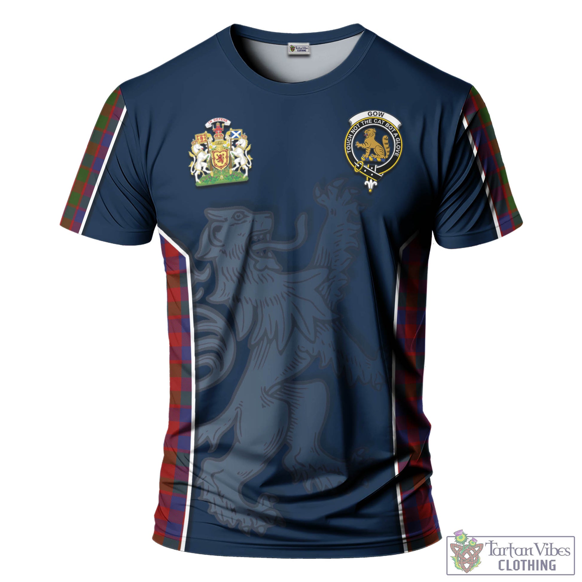 Tartan Vibes Clothing Gow Tartan T-Shirt with Family Crest and Lion Rampant Vibes Sport Style