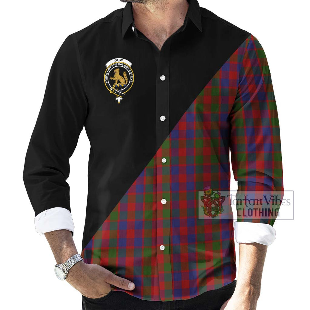 Gow Tartan Long Sleeve Button Shirt with Family Crest and Military Logo Style - Tartanvibesclothing Shop