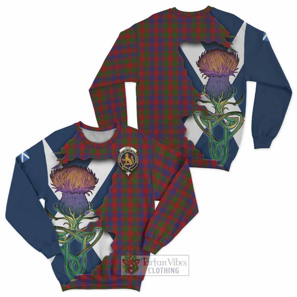 Tartan Vibes Clothing Gow Tartan Family Crest Sweatshirt Scottish Thistle Celtic Inspired