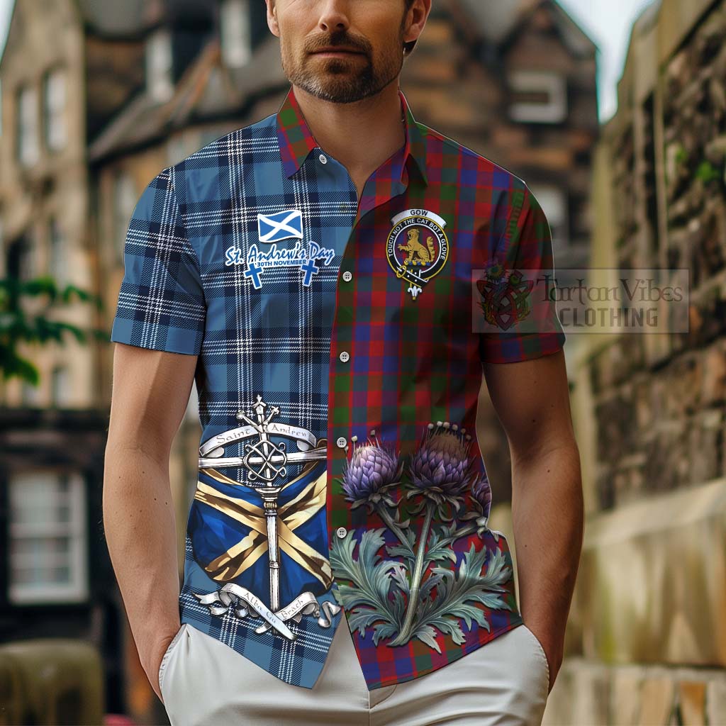 Gow Tartan Hawaiian Shirt Happy St. Andrew's Day Half Tartan Style - Tartan Vibes Clothing