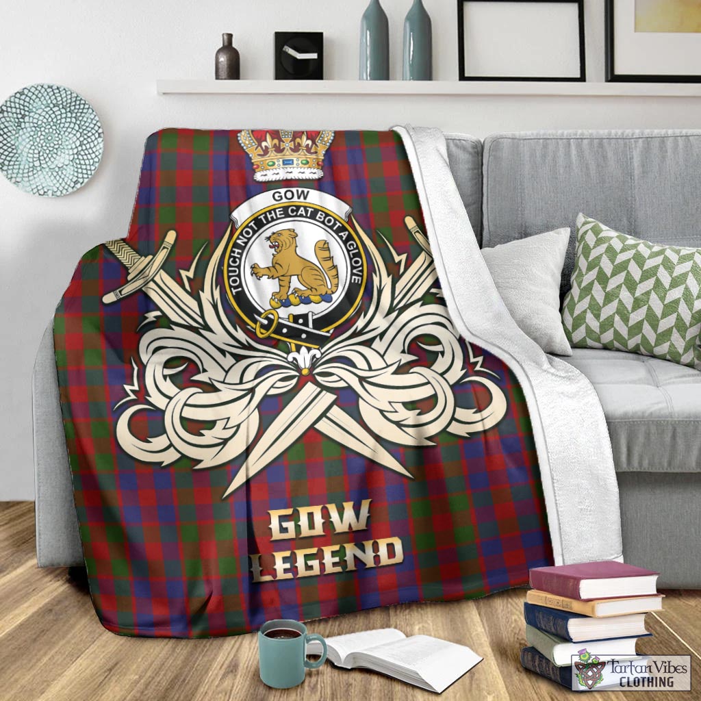 Gow Tartan Blanket with Clan Crest and the Golden Sword of Courageous Legacy - Tartan Vibes Clothing
