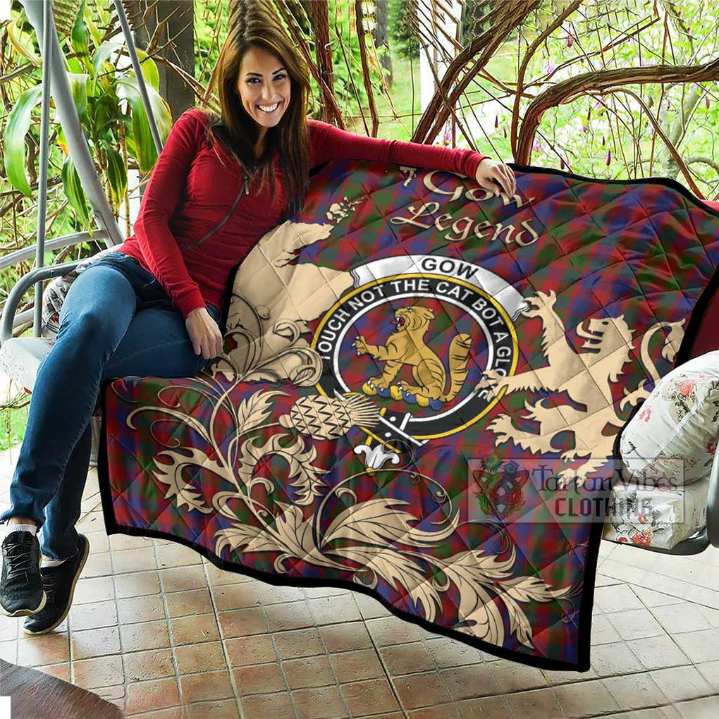 Tartan Vibes Clothing Gow Tartan Quilt with Family Crest and Scottish Symbol Style