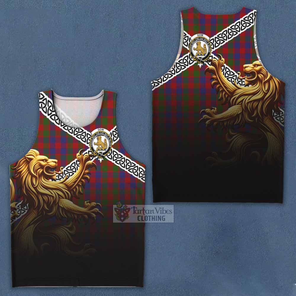 Gow Crest Tartan Men's Tank Top with Golden Lion Emblem Celtic Style - Tartan Vibes Clothing