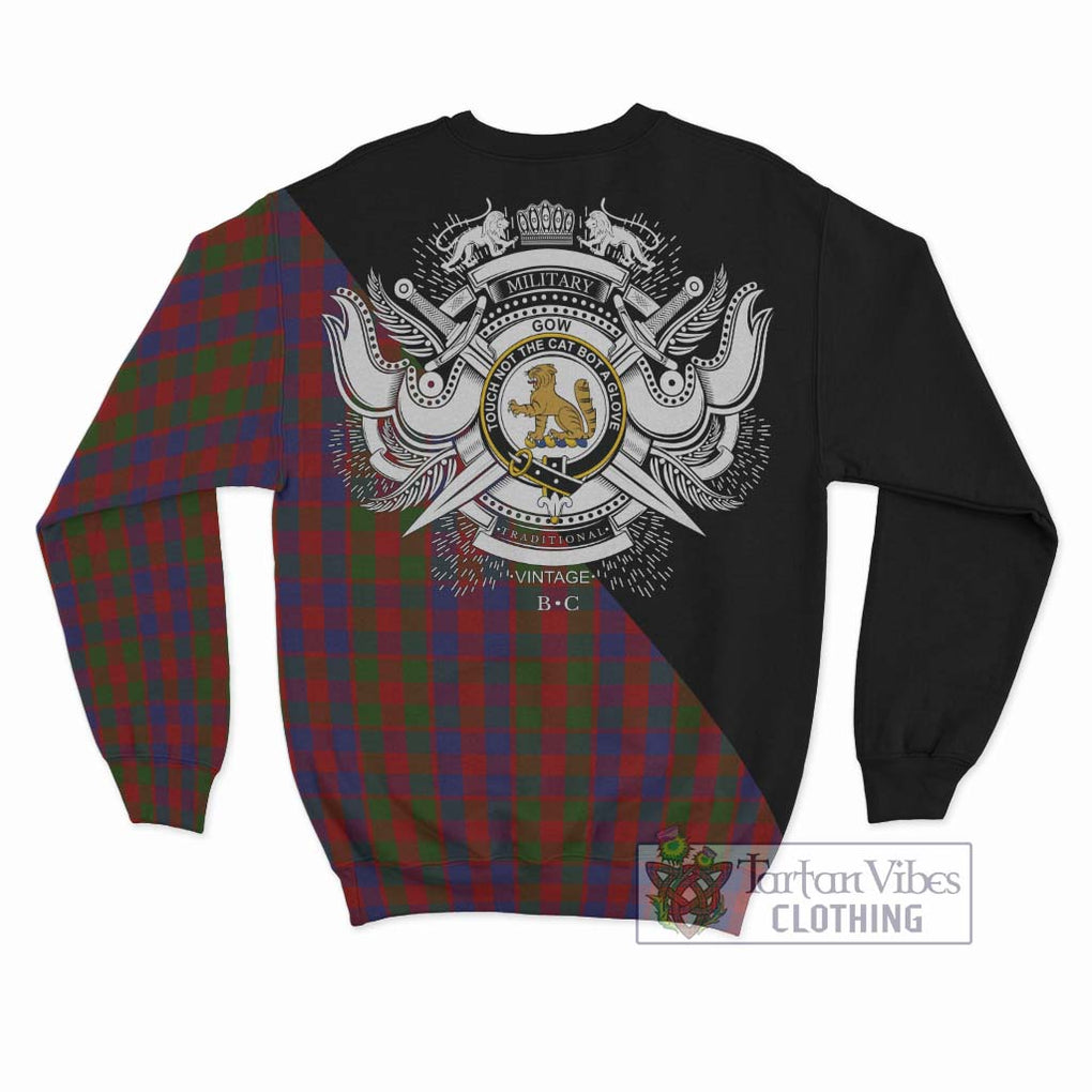 Gow Tartan Sweatshirt with Family Crest and Military Logo Style - Tartan Vibes Clothing