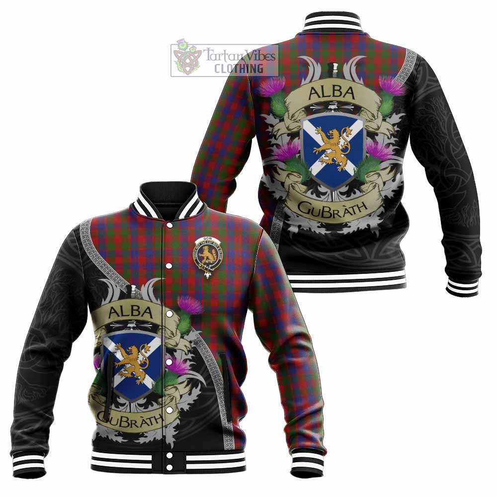 Gow Tartan Family Crest Baseball Jacket Lion Rampant Royal Thistle Shield Celtic Inspired - Tartan Vibes Clothing