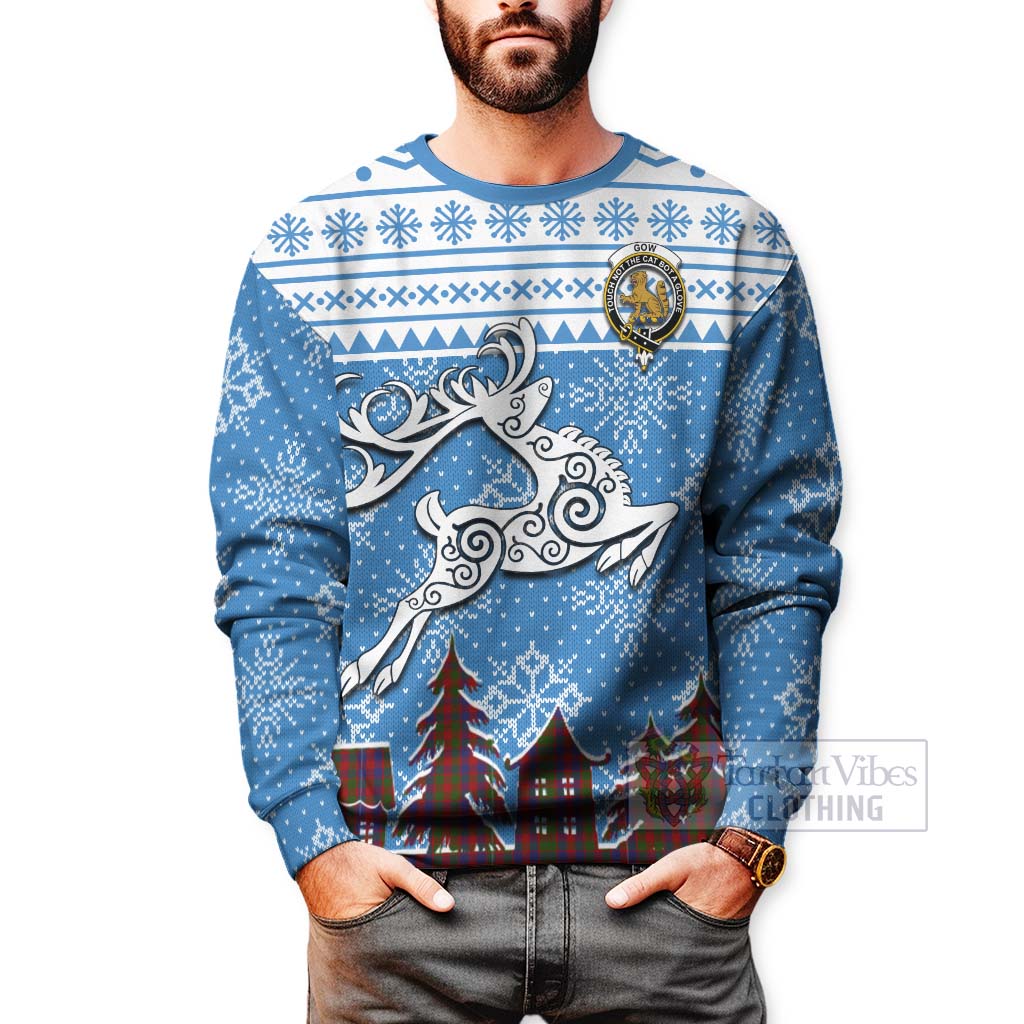 Gow Clan Christmas Sweatshirt Celtic Reindeer Style - Tartan Vibes Clothing