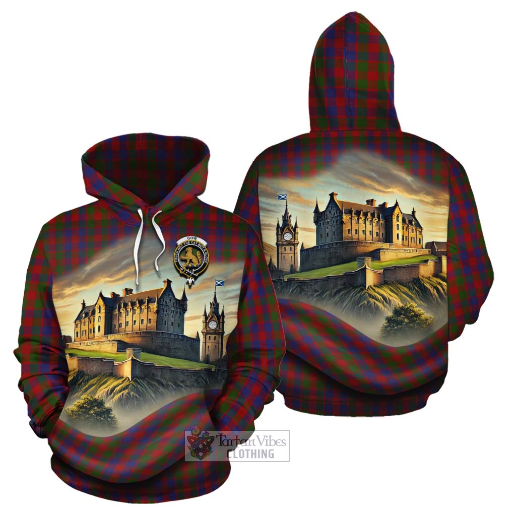 Gow Tartan Family Crest Cotton Hoodie with Scottish Ancient Castle Style - Tartan Vibes Clothing