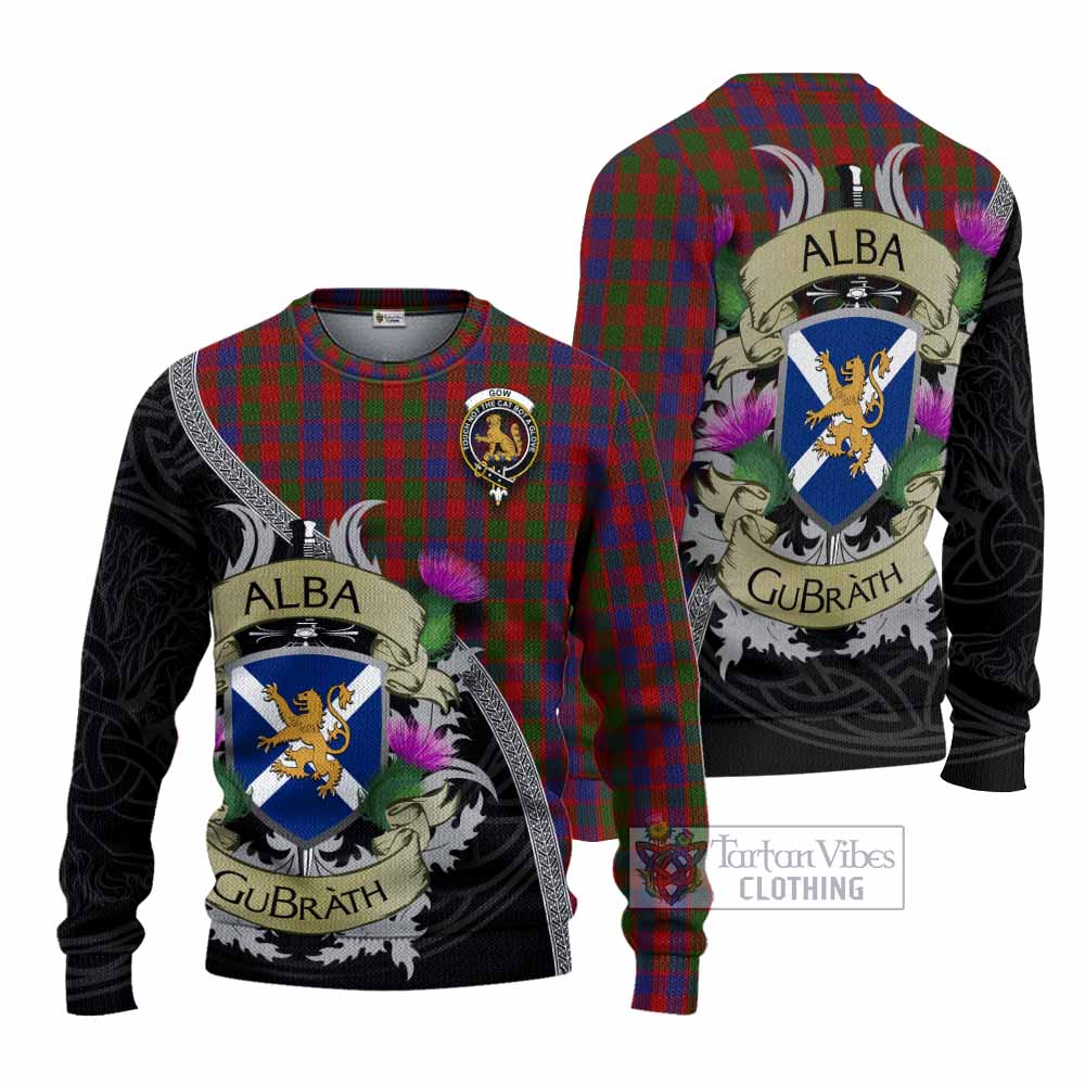 Gow Tartan Family Crest Knitted Sweater Lion Rampant Royal Thistle Shield Celtic Inspired - Tartan Vibes Clothing
