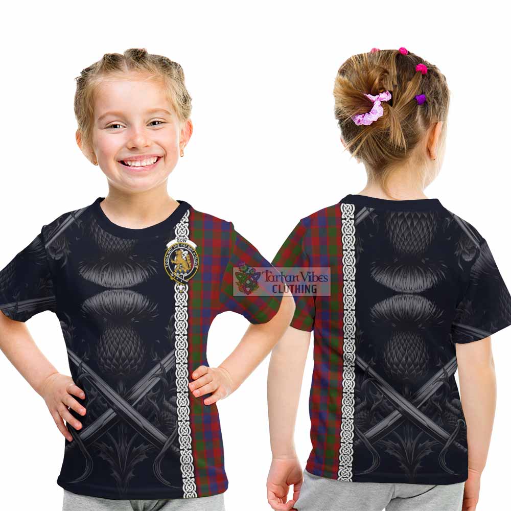 Gow Tartan Kid T-Shirt with Family Crest Cross Sword Thistle Celtic Vibes - Tartan Vibes Clothing