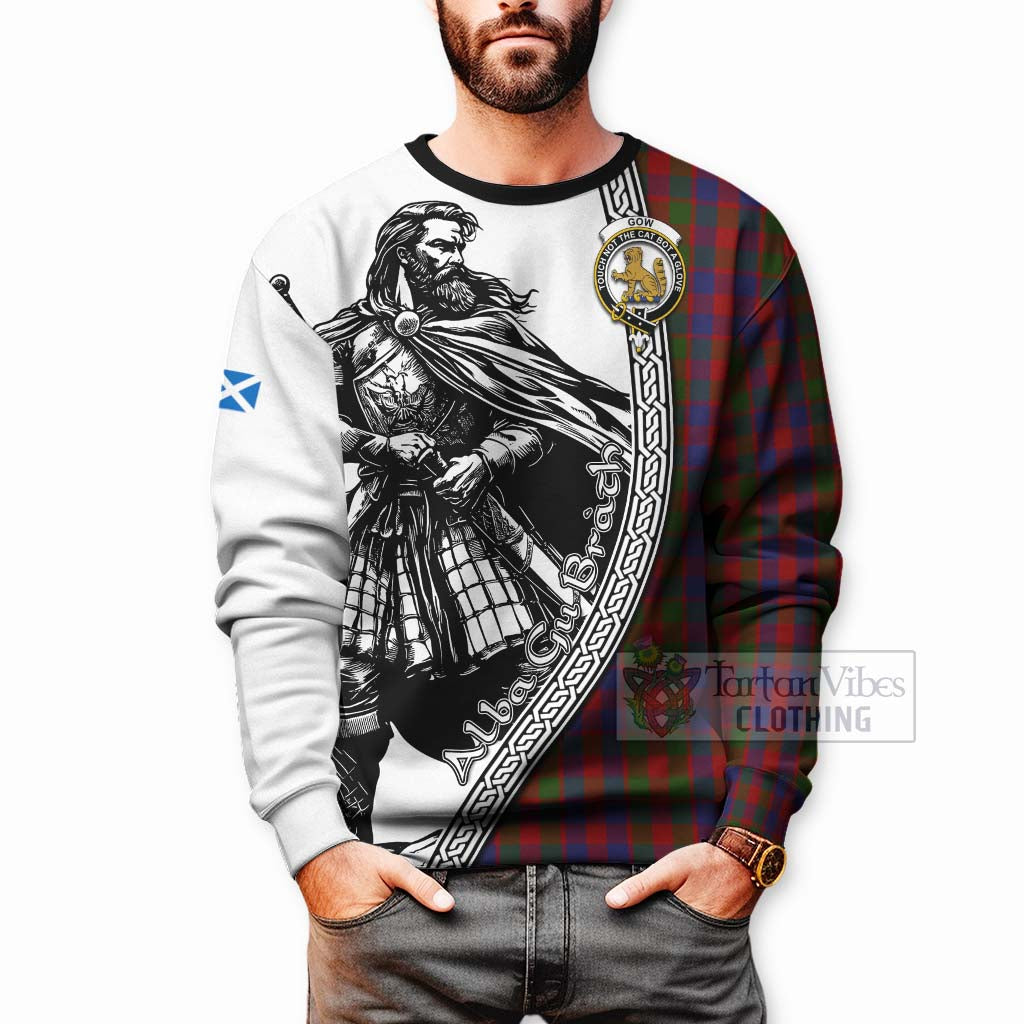 Gow Tartan Clan Crest Sweatshirt with Highlander Warrior Celtic Style - Tartan Vibes Clothing
