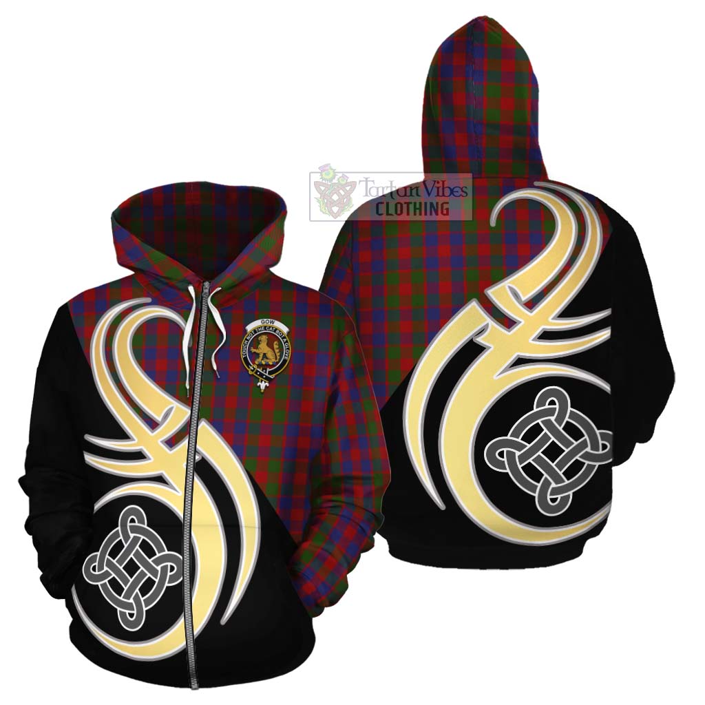 Gow Tartan Cotton Hoodie with Family Crest and Celtic Symbol Style - Tartan Vibes Clothing
