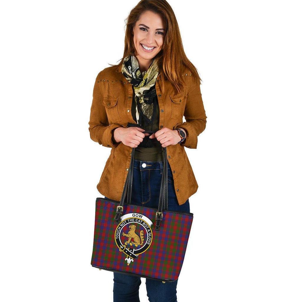 Gow Tartan Leather Tote Bag with Family Crest - Tartan Vibes Clothing