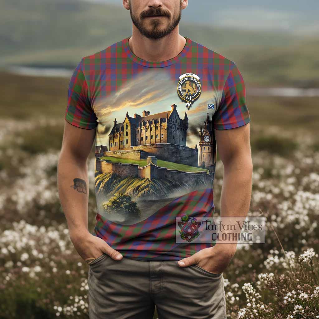 Gow Tartan Family Crest T-Shirt with Scottish Ancient Castle Style - Tartan Vibes Clothing