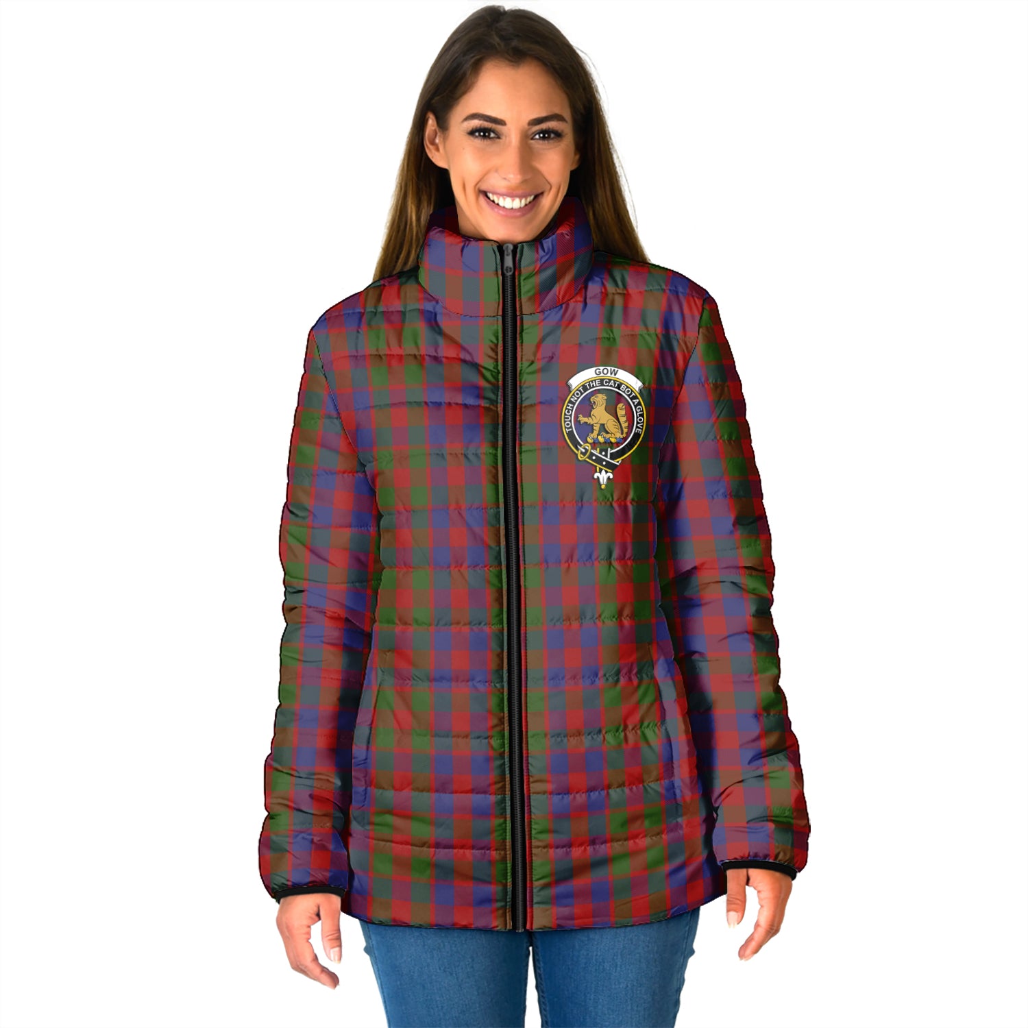 Gow Tartan Padded Jacket with Family Crest - Tartan Vibes Clothing