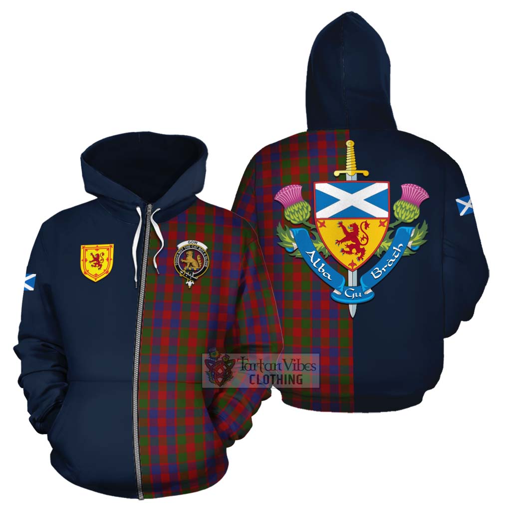 Gow Tartan Cotton Hoodie Alba with Scottish Lion Royal Arm Half Style - Tartan Vibes Clothing