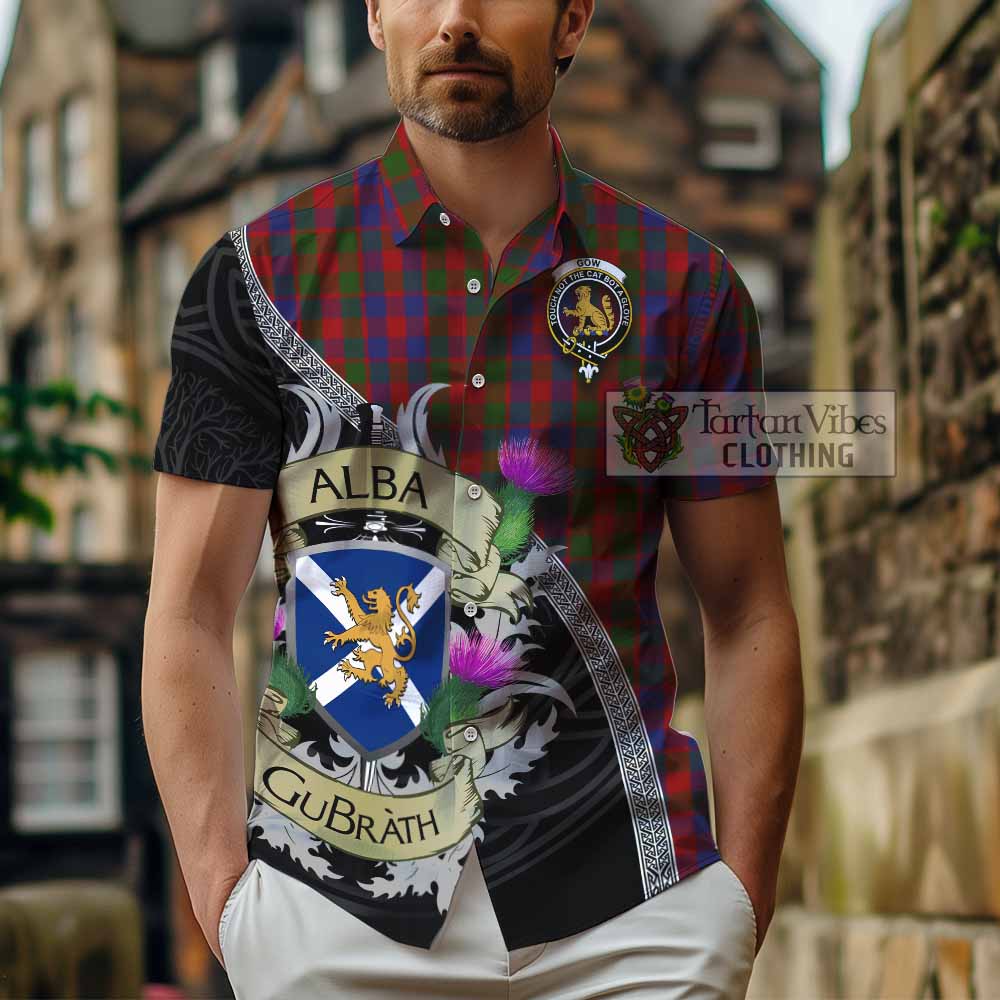 Gow Tartan Family Crest Hawaiian Shirt Lion Rampant Royal Thistle Shield Celtic Inspired - Tartan Vibes Clothing