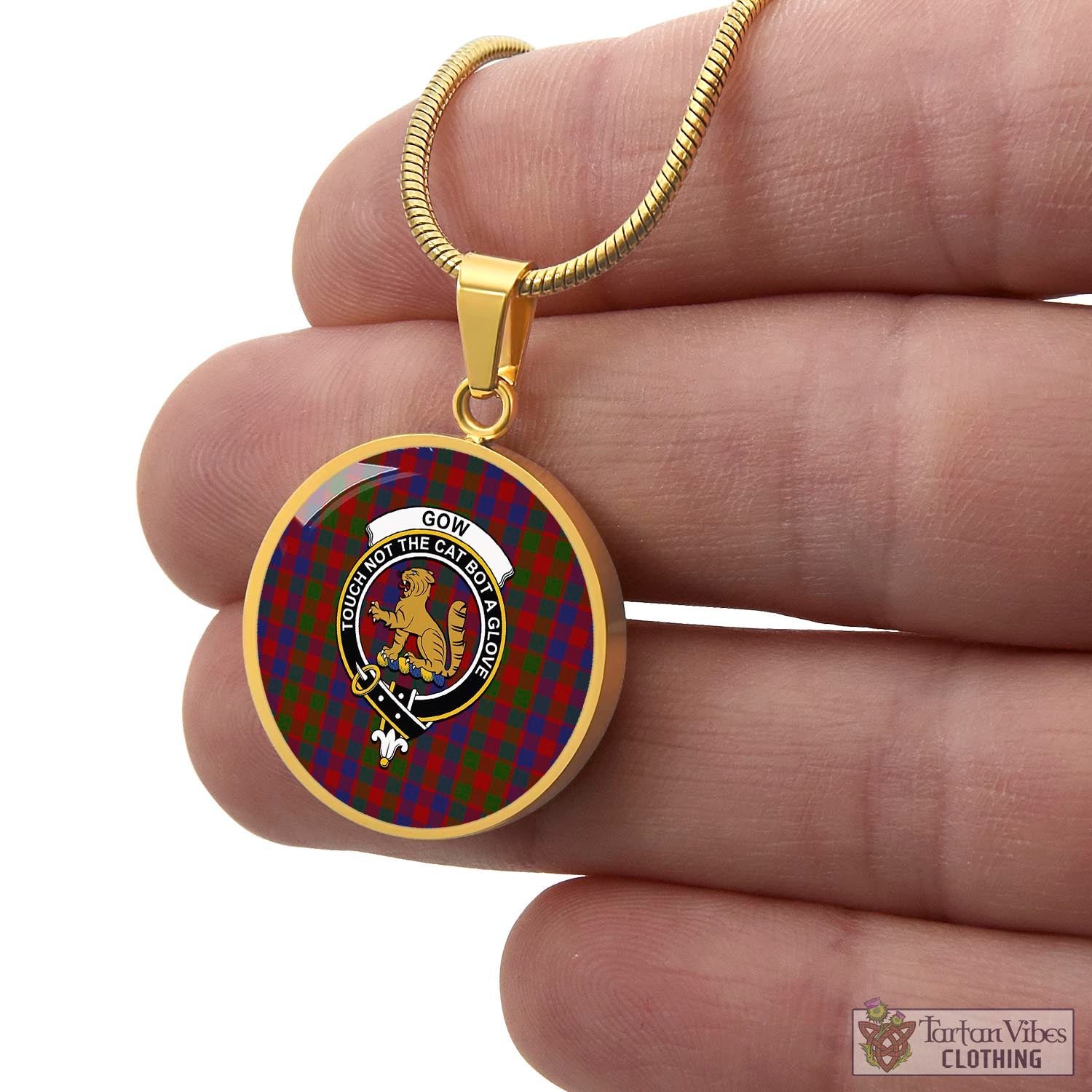 Gow Tartan Circle Necklace with Family Crest - Tartan Vibes Clothing