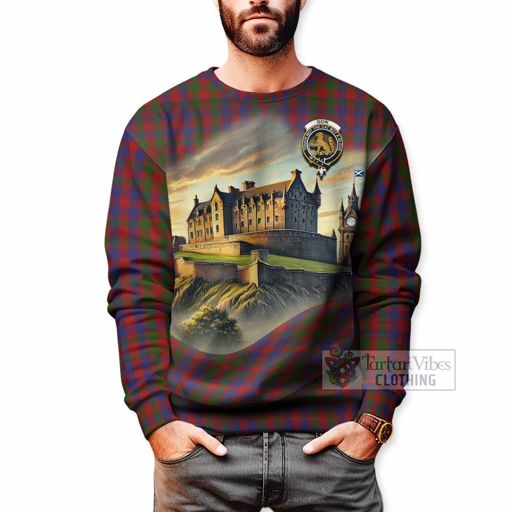 Gow Tartan Family Crest Sweatshirt with Scottish Ancient Castle Style - Tartan Vibes Clothing