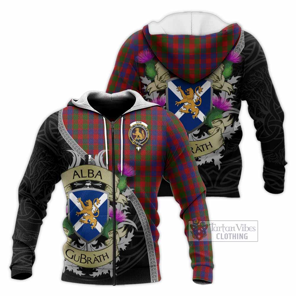 Gow Tartan Family Crest Knitted Hoodie Lion Rampant Royal Thistle Shield Celtic Inspired Unisex Knitted Zip Hoodie - Tartan Vibes Clothing