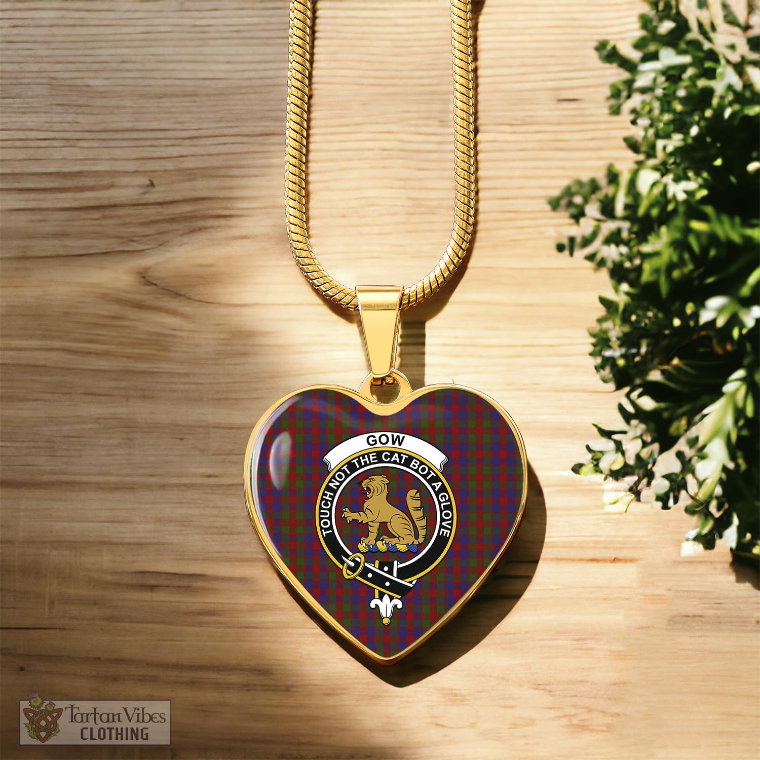 Gow Tartan Heart Necklace with Family Crest Luxury Necklace (Gold) No - Tartan Vibes Clothing