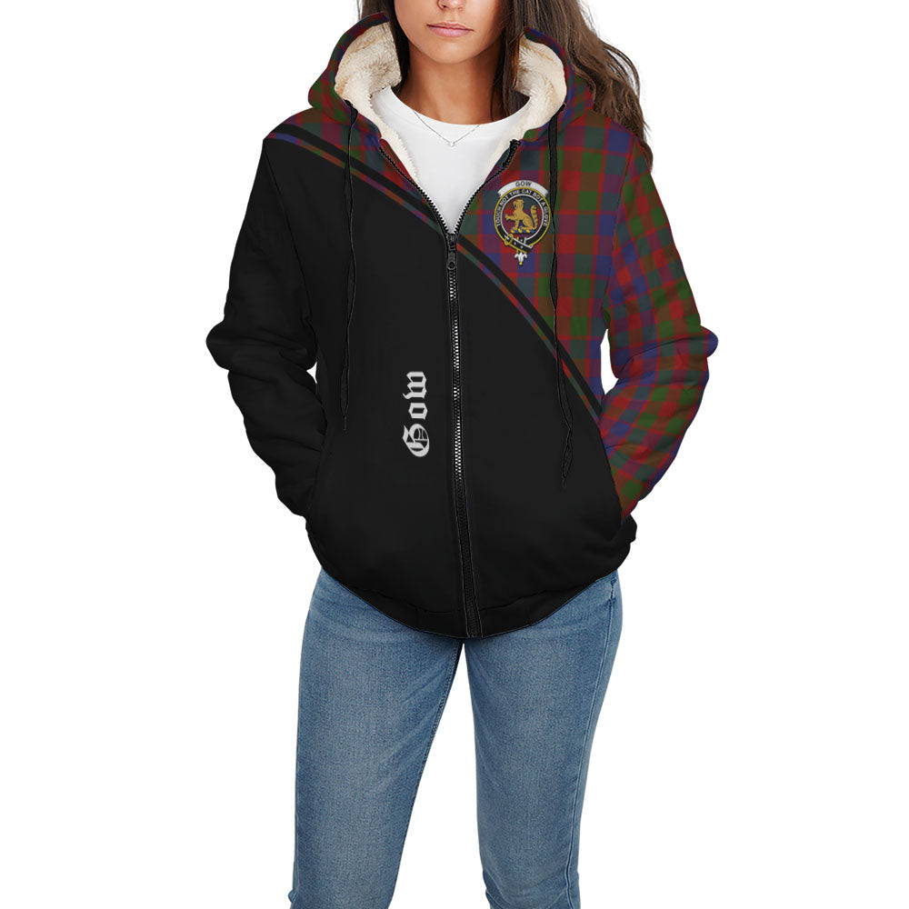 Gow Tartan Sherpa Hoodie with Family Crest Curve Style - Tartan Vibes Clothing