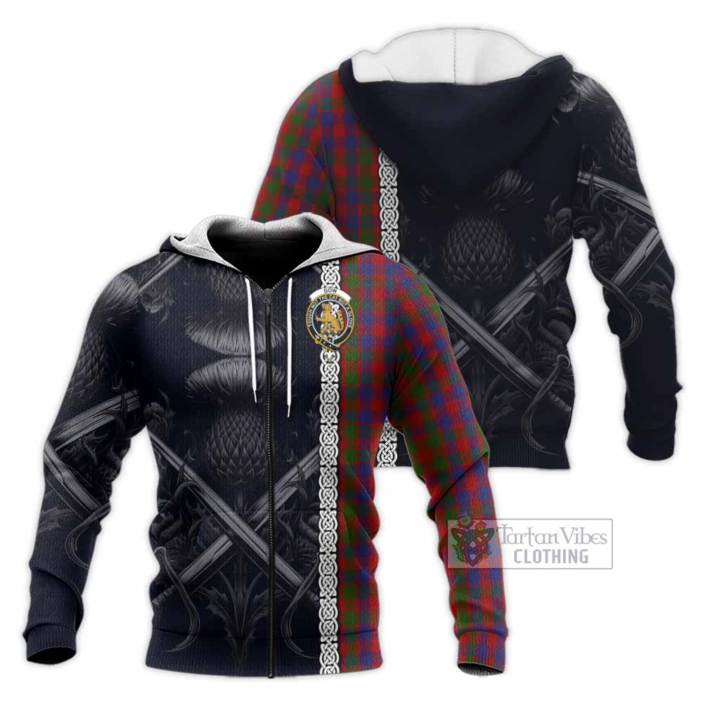 Gow Tartan Knitted Hoodie with Family Crest Cross Sword Thistle Celtic Vibes Unisex Knitted Zip Hoodie - Tartan Vibes Clothing