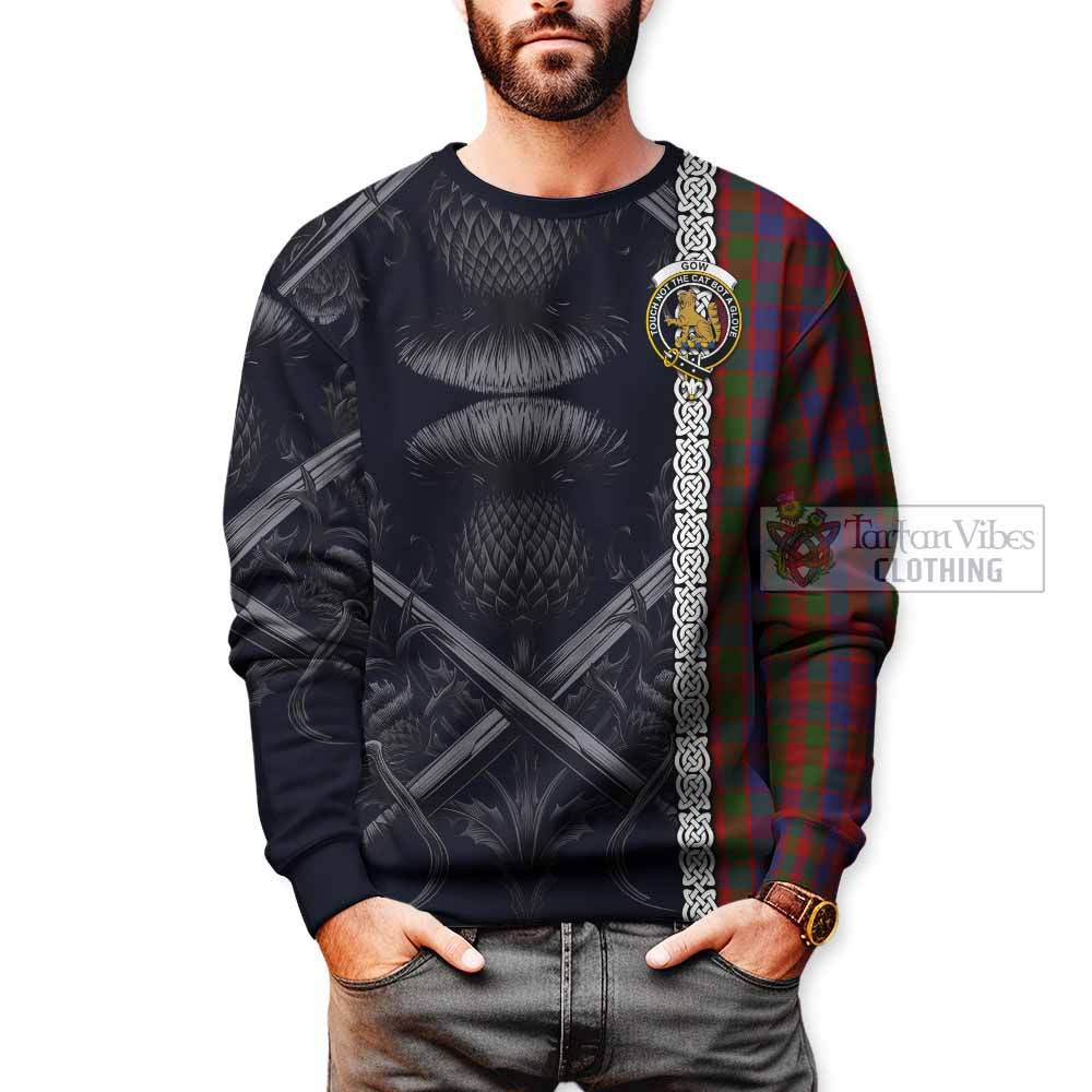 Gow Tartan Sweatshirt with Family Crest Cross Sword Thistle Celtic Vibes - Tartan Vibes Clothing