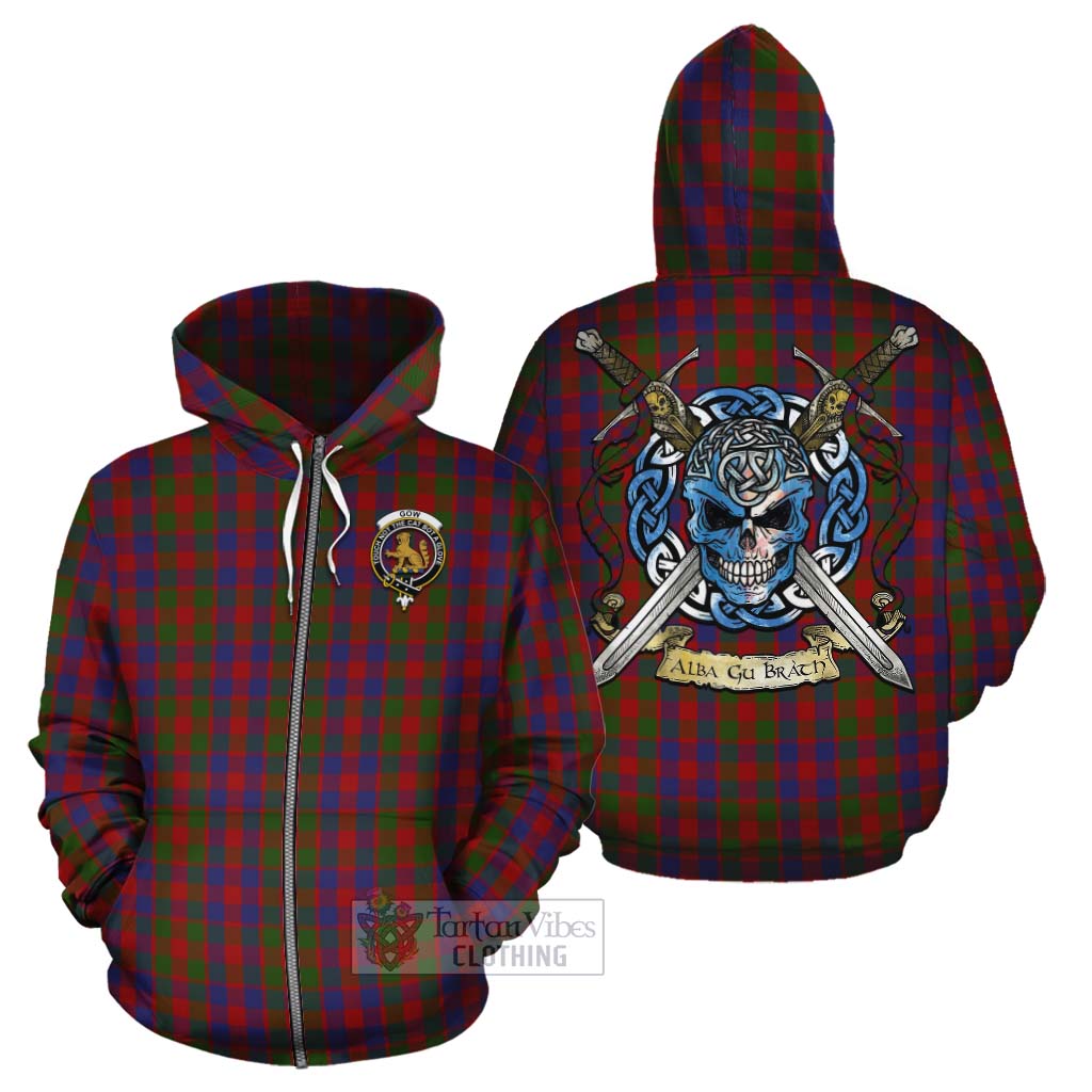 Gow Tartan Cotton Hoodie with Family Crest Celtic Skull Style - Tartan Vibes Clothing
