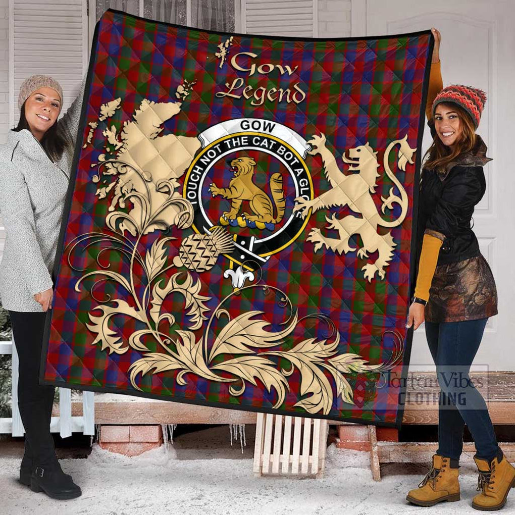 Tartan Vibes Clothing Gow Tartan Quilt with Family Crest and Scottish Symbol Style