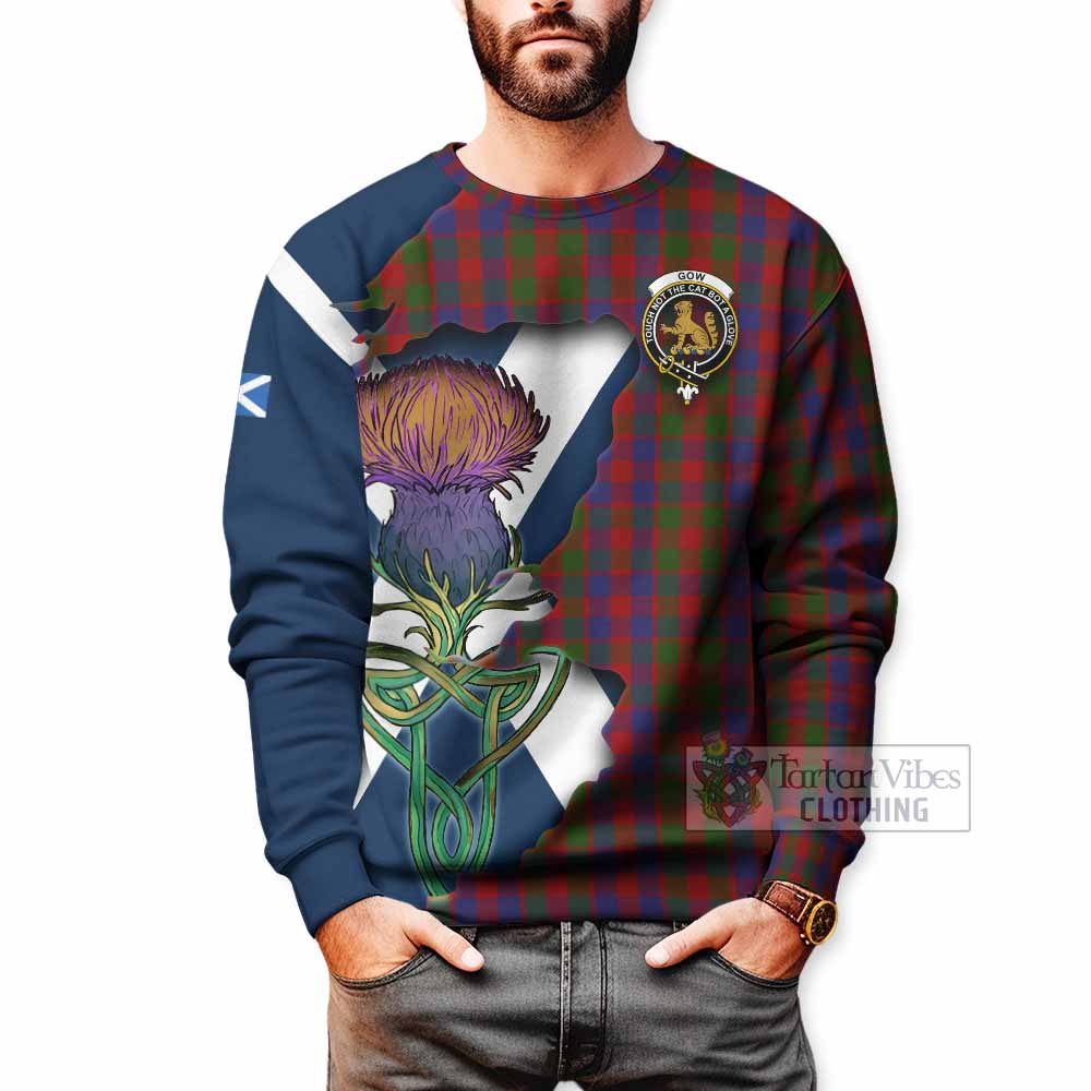 Tartan Vibes Clothing Gow Tartan Family Crest Sweatshirt Scottish Thistle Celtic Inspired