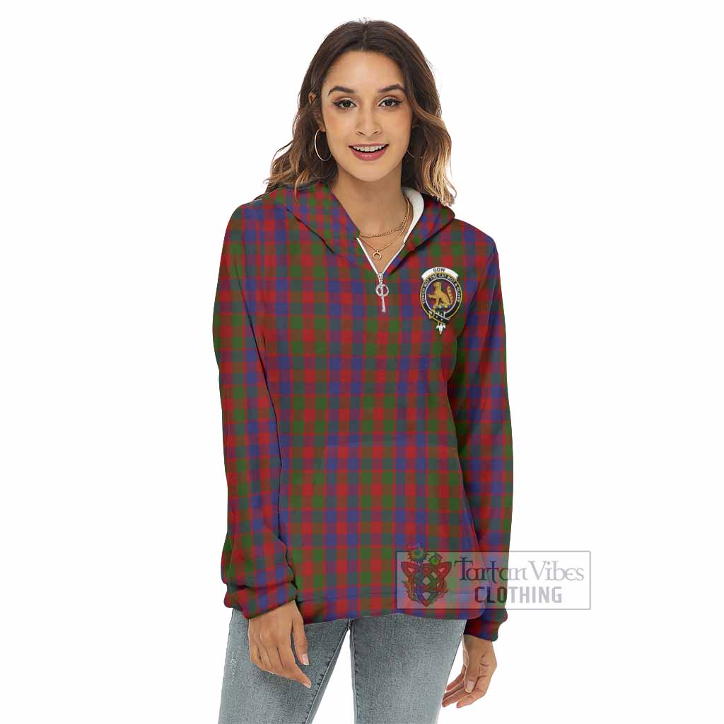 Gow Tartan Women's Borg Fleece Hoodie with Half Zip with Family Crest - Tartan Vibes Clothing