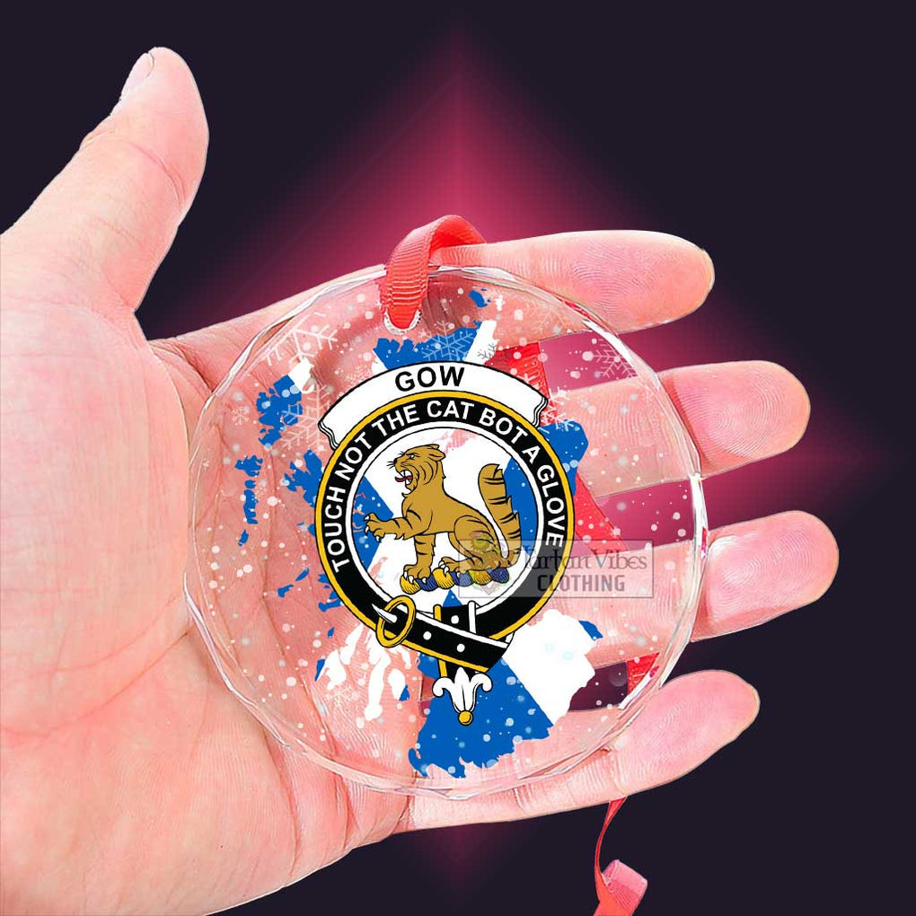 Gow Clan Crest Christmas Glass Ornament with Scotland Map - 2D-tartanvibesclothing