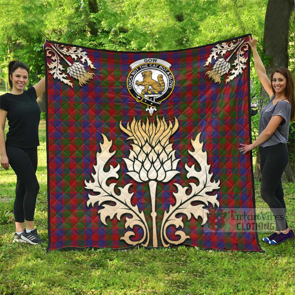 Tartan Vibes Clothing Gow Tartan Quilt with Family Crest and Golden Thistle Style