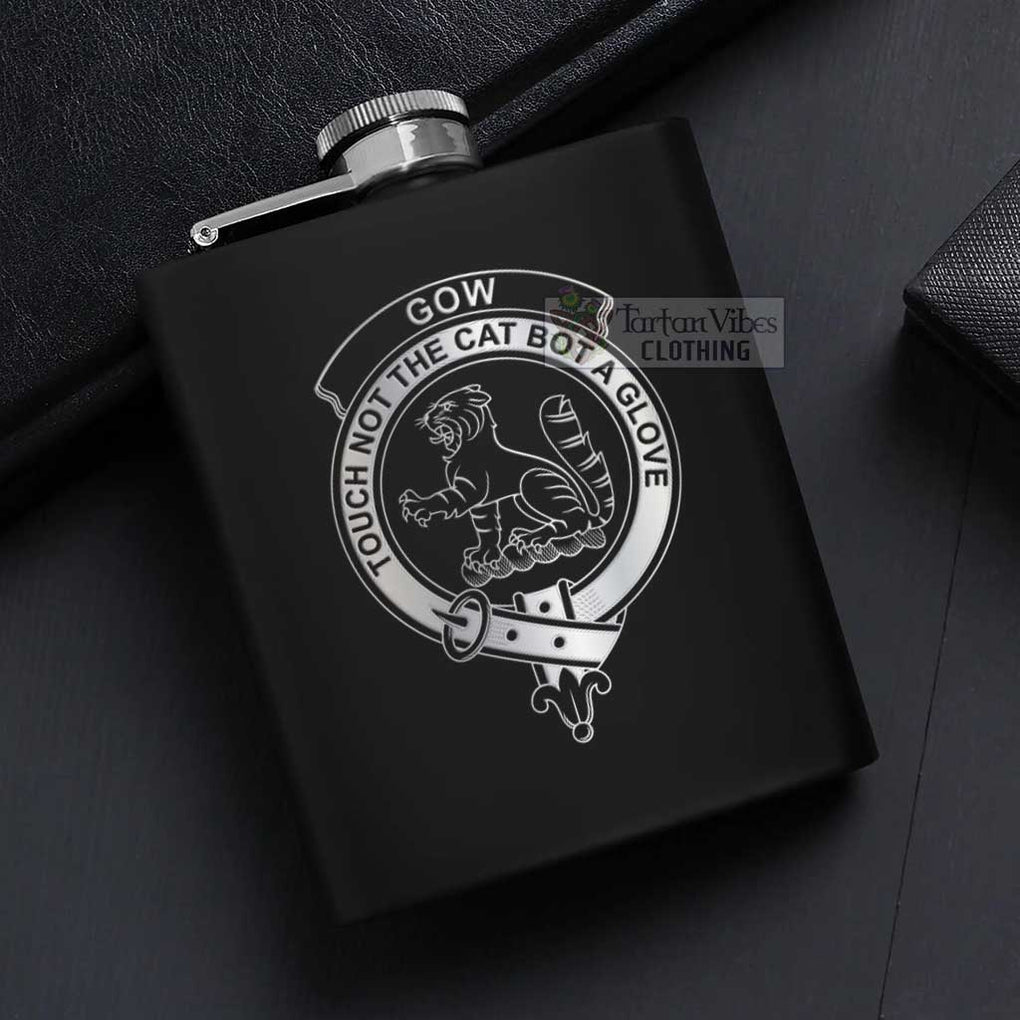 Gow Crest Hip Flask Set 7oz Black Stainless Steel with A Gift Box - 2D-tartanvibesclothing