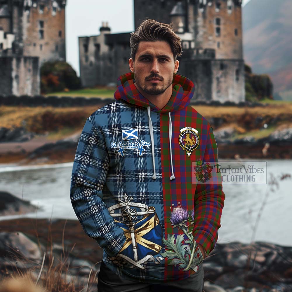 Gow Tartan Cotton Hoodie Happy St. Andrew's Day Half Tartan Style - Tartan Vibes Clothing