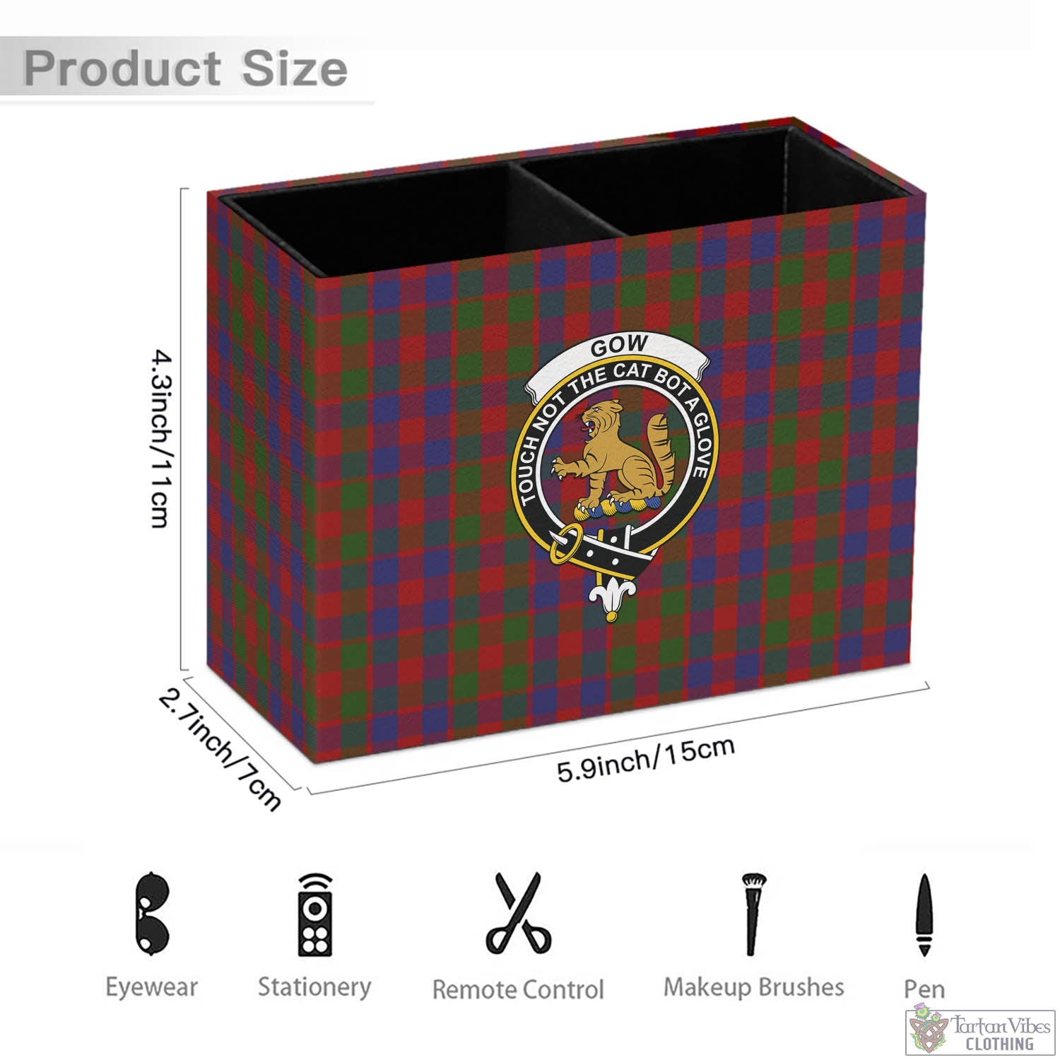Gow Tartan Pen Holder with Family Crest - Tartan Vibes Clothing