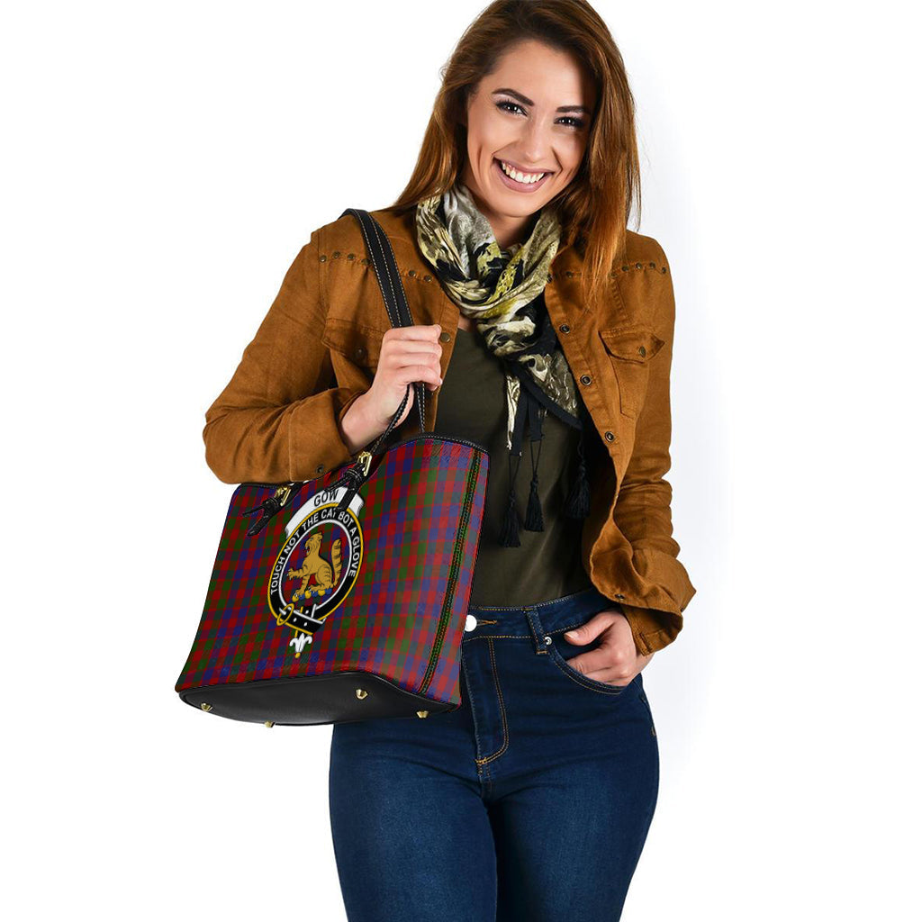 Gow Tartan Leather Tote Bag with Family Crest - Tartan Vibes Clothing