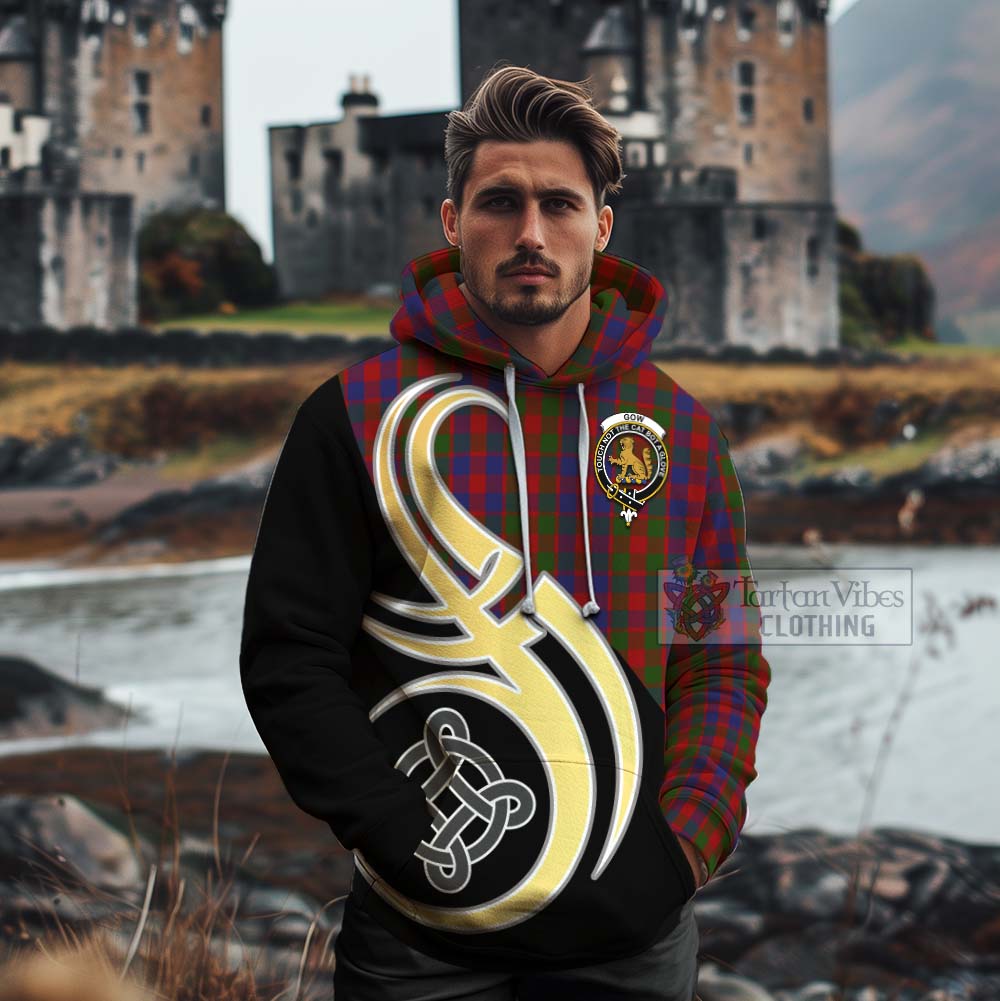 Gow Tartan Cotton Hoodie with Family Crest and Celtic Symbol Style - Tartan Vibes Clothing